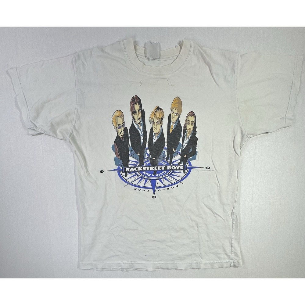 Vintage 2001 Backstreet Boys Black & Blue World Tour Shirt Cartoon Graphic Tee